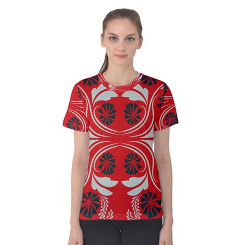 Folk Flowers Print Floral Pattern Ethnic Art Women s Cotton Tee by Eskimos