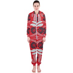 Folk Flowers Print Floral Pattern Ethnic Art Hooded Jumpsuit (ladies)