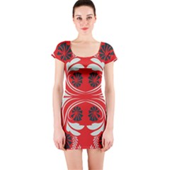 Folk Flowers Print Floral Pattern Ethnic Art Short Sleeve Bodycon Dress by Eskimos