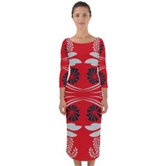 Folk Flowers Print Floral Pattern Ethnic Art Quarter Sleeve Midi Bodycon Dress by Eskimos