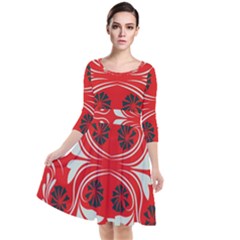 Folk Flowers Print Floral Pattern Ethnic Art Quarter Sleeve Waist Band Dress by Eskimos