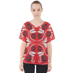 Folk Flowers Print Floral Pattern Ethnic Art V-neck Dolman Drape Top by Eskimos