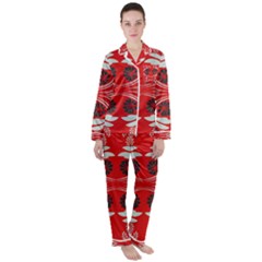 Folk Flowers Print Floral Pattern Ethnic Art Satin Long Sleeve Pajamas Set by Eskimos