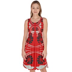 Folk Flowers Print Floral Pattern Ethnic Art Knee Length Skater Dress With Pockets by Eskimos