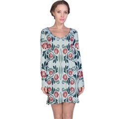 Folk Flowers Print Floral Pattern Ethnic Art Long Sleeve Nightdress by Eskimos