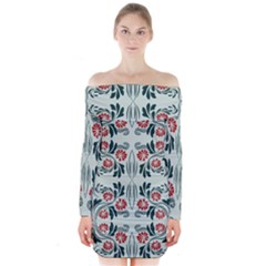 Folk Flowers Print Floral Pattern Ethnic Art Long Sleeve Off Shoulder Dress by Eskimos