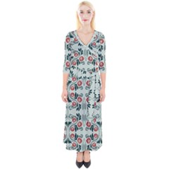 Folk Flowers Print Floral Pattern Ethnic Art Quarter Sleeve Wrap Maxi Dress by Eskimos