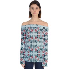 Folk Flowers Print Floral Pattern Ethnic Art Off Shoulder Long Sleeve Top by Eskimos