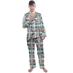 Folk Flowers Print Floral Pattern Ethnic Art Men s Long Sleeve Satin Pajamas Set