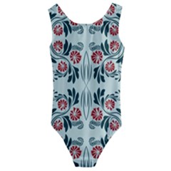 Folk Flowers Print Floral Pattern Ethnic Art Kids  Cut-out Back One Piece Swimsuit by Eskimos