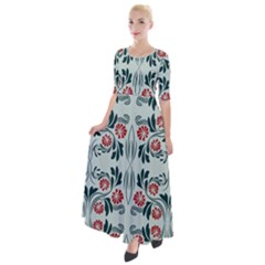 Folk Flowers Print Floral Pattern Ethnic Art Half Sleeves Maxi Dress by Eskimos