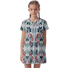 Folk Flowers Print Floral Pattern Ethnic Art Kids  Asymmetric Collar Dress by Eskimos