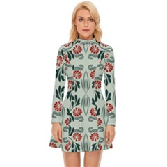 Folk Flowers Print Floral Pattern Ethnic Art Long Sleeve Velour Longline Dress by Eskimos