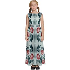 Folk Flowers Print Floral Pattern Ethnic Art Kids  Satin Sleeveless Maxi Dress