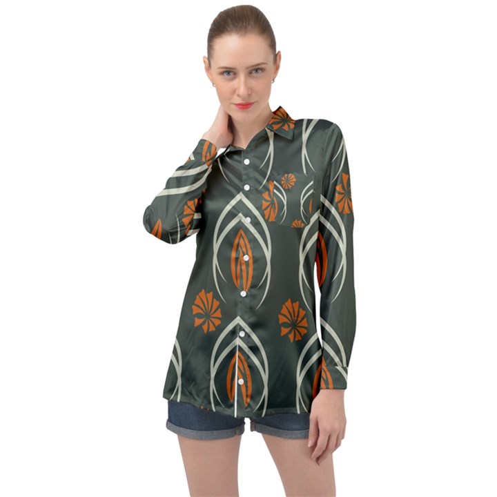 Folk flowers print Floral pattern Ethnic art Long Sleeve Satin Shirt