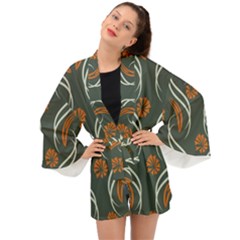 Folk Flowers Print Floral Pattern Ethnic Art Long Sleeve Kimono by Eskimos