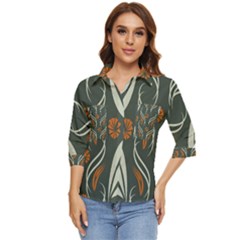 Folk Flowers Print Floral Pattern Ethnic Art Women s Quarter Sleeve Pocket Shirt