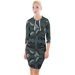 Folk Flowers Print Floral Pattern Ethnic Art Quarter Sleeve Hood Bodycon Dress by Eskimos