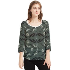 Folk Flowers Print Floral Pattern Ethnic Art Chiffon Quarter Sleeve Blouse by Eskimos