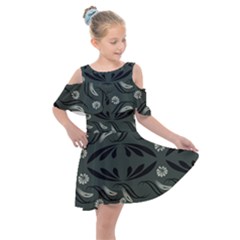 Folk Flowers Print Floral Pattern Ethnic Art Kids  Shoulder Cutout Chiffon Dress by Eskimos