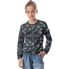 Folk Flowers Print Floral Pattern Ethnic Art Kids  Long Sleeve Tee With Frill 