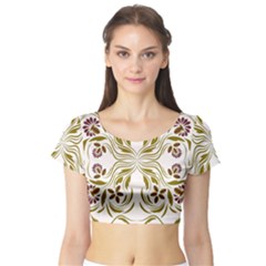 Folk Flowers Print Floral Pattern Ethnic Art Short Sleeve Crop Top by Eskimos