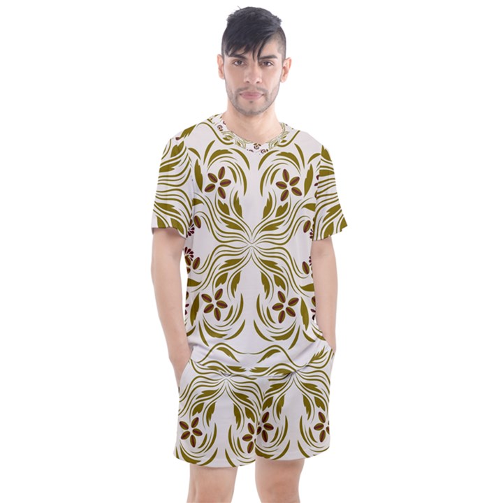 Folk flowers print Floral pattern Ethnic art Men s Mesh Tee and Shorts Set