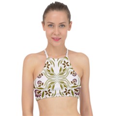 Folk Flowers Print Floral Pattern Ethnic Art Racer Front Bikini Top by Eskimos