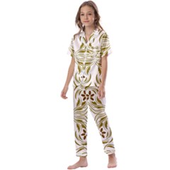 Folk Flowers Print Floral Pattern Ethnic Art Kids  Satin Short Sleeve Pajamas Set by Eskimos