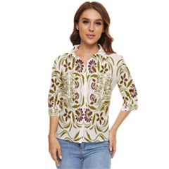 Folk Flowers Print Floral Pattern Ethnic Art Women s Quarter Sleeve Pocket Shirt