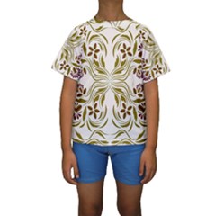 Folk Flowers Print Floral Pattern Ethnic Art Kids  Short Sleeve Swimwear by Eskimos