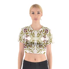 Folk Flowers Print Floral Pattern Ethnic Art Cotton Crop Top by Eskimos