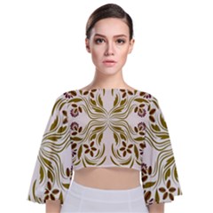 Folk Flowers Print Floral Pattern Ethnic Art Tie Back Butterfly Sleeve Chiffon Top by Eskimos