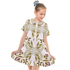 Folk Flowers Print Floral Pattern Ethnic Art Kids  Short Sleeve Shirt Dress by Eskimos