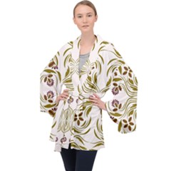 Folk Flowers Print Floral Pattern Ethnic Art Long Sleeve Velvet Kimono  by Eskimos