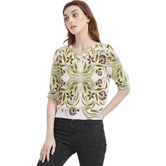 Folk Flowers Print Floral Pattern Ethnic Art Quarter Sleeve Blouse