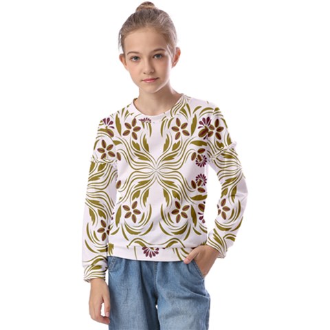 Folk Flowers Print Floral Pattern Ethnic Art Kids  Long Sleeve Tee With Frill  by Eskimos