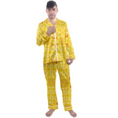 Folk Flowers Print Floral Pattern Ethnic Art Men s Long Sleeve Satin Pajamas Set