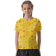 Folk Flowers Print Floral Pattern Ethnic Art Kids  Frill Chiffon Blouse by Eskimos