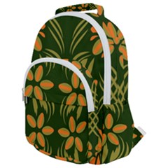 Folk Flowers Print Floral Pattern Ethnic Art Rounded Multi Pocket Backpack by Eskimos