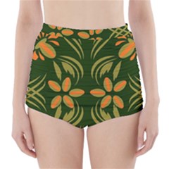 Folk Flowers Print Floral Pattern Ethnic Art High-waisted Bikini Bottoms by Eskimos