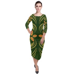 Folk Flowers Print Floral Pattern Ethnic Art Quarter Sleeve Midi Velour Bodycon Dress by Eskimos