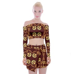 Folk Flowers Print Floral Pattern Ethnic Art Off Shoulder Top With Mini Skirt Set by Eskimos