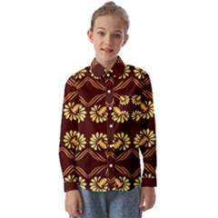 Folk Flowers Print Floral Pattern Ethnic Art Kids  Long Sleeve Shirt by Eskimos