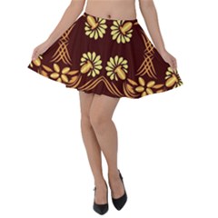 Folk Flowers Print Floral Pattern Ethnic Art Velvet Skater Skirt by Eskimos