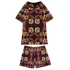 Folk Flowers Print Floral Pattern Ethnic Art Kids  Swim Tee And Shorts Set by Eskimos