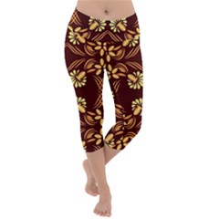 Folk Flowers Print Floral Pattern Ethnic Art Lightweight Velour Capri Yoga Leggings by Eskimos