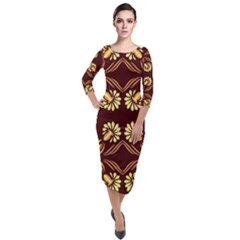 Folk Flowers Print Floral Pattern Ethnic Art Quarter Sleeve Midi Velour Bodycon Dress