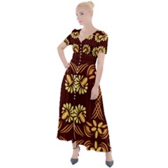 Folk Flowers Print Floral Pattern Ethnic Art Button Up Short Sleeve Maxi Dress by Eskimos