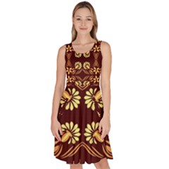 Folk Flowers Print Floral Pattern Ethnic Art Knee Length Skater Dress With Pockets by Eskimos